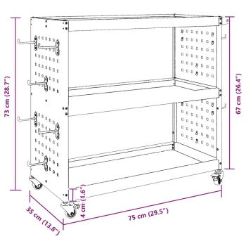 Werkzeugwagen mit Regal mit Rad mit Speicher Schwarz 75 x 35 x 73 cm Metall