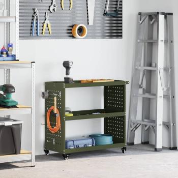 ARDEBO.de - Werkzeugwagen mit Regal mit Rad mit Speicher Olivgrün 75 x 35 x 73 cm