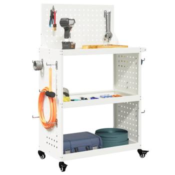 Werkzeugwagen mit Regal mit Rad mit Speicher Weiß 65 x 35 x 111 cm Metall