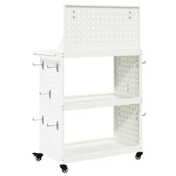 Werkzeugwagen mit Regal mit Rad mit Speicher Weiß 65 x 35 x 111 cm Metall