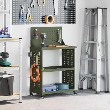 ARDEBO.de - Werkzeugwagen mit Regal mit Rad mit Speicher Olivgrün 65 x 35 x 111 cm