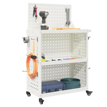 Werkzeugwagen mit Regal mit Rad mit Speicher Weiß 65 x 35 x 111 cm Metall