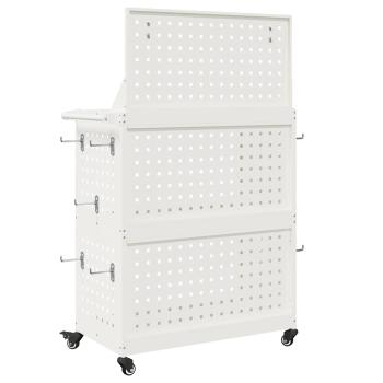 Werkzeugwagen mit Regal mit Rad mit Speicher Weiß 65 x 35 x 111 cm Metall
