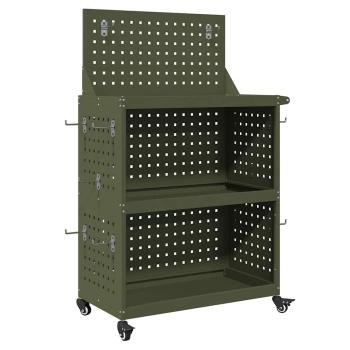 Werkzeugwagen mit Regal mit Rad mit Speicher Olivgrün 65 x 35 x 111 cm Metall