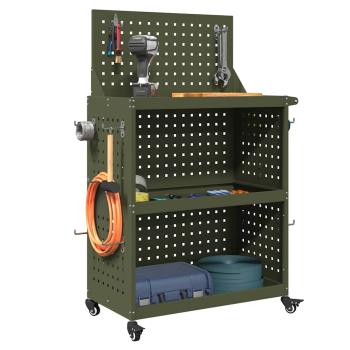 Werkzeugwagen mit Regal mit Rad mit Speicher Olivgrün 65 x 35 x 111 cm Metall