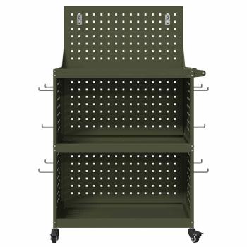 Werkzeugwagen mit Regal mit Rad mit Speicher Olivgrün 65 x 35 x 111 cm Metall