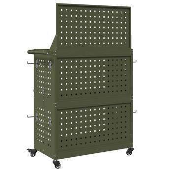 Werkzeugwagen mit Regal mit Rad mit Speicher Olivgrün 65 x 35 x 111 cm Metall