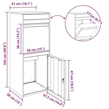 Paketdrop-Box Schwarz 41 x 38 x 103 cm Verzinkter Stahl