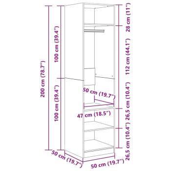 Kleiderschrank mit Regal mit Speicher Eiche handwerklich 50 x 50 x 200 cm
