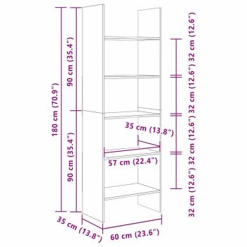 Bücherregal Eiche handwerklich 60 x 35 x 180 cm Holzwerkstoff