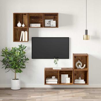 TV-Schränk mit Regal Wandmontiert mit Speicher Altholz 37 x 37 x 72 cm Holzwerkstoff