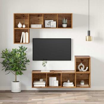 TV-Schränk mit Regal Wandmontiert mit Speicher Altholz 37 x 37 x 107 cm Holzwerkstoff