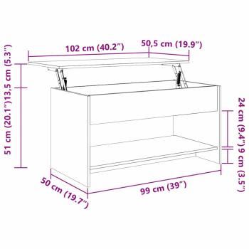 Couchtisch Schwarze Eiche 102 x 50 x 52.5 cm Holzwerkstoff