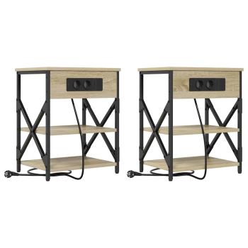 Nachttisch mit Ladestation 2 pcs Sonoma Eiche Holzwerkstoff