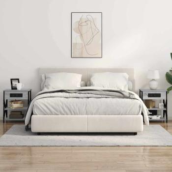 Nachttisch mit Ladestation mit Regal Grau Sonoma Holzwerkstoff