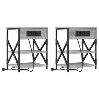 Nachttisch mit Ladestation 2 pcs Grau Sonoma Holzwerkstoff
