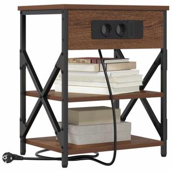 Nachttisch mit Ladestation mit Regal Braune Eiche Holzwerkstoff