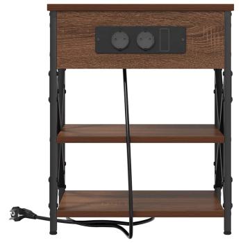 Nachttisch mit Ladestation mit Regal Braune Eiche Holzwerkstoff