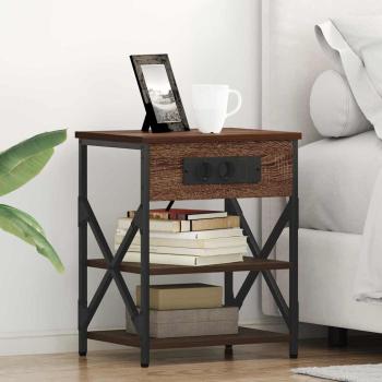 ARDEBO.de - Nachttisch mit Ladestation 2 pcs Braune Eiche Holzwerkstoff