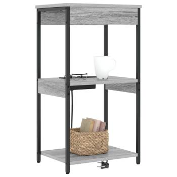 Nachttisch mit Ladestation mit Regal Grau Sonoma Holzwerkstoff