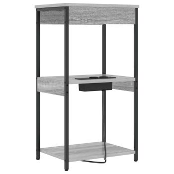 Nachttisch mit Ladestation mit Regal Grau Sonoma Holzwerkstoff