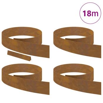 Rasenrand 4 pcs Rostig 450 x 15 cm Witterungsbeständiger Stahl