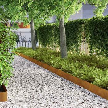 Rasenrand 4 pcs Rostig 450 x 15 cm Witterungsbeständiger Stahl