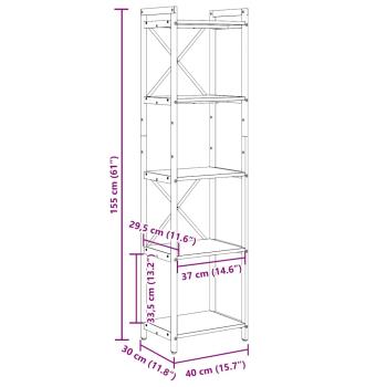 Bücherregal 40 x 30 x 155 cm Holzwerkstoff Geräucherte Eiche