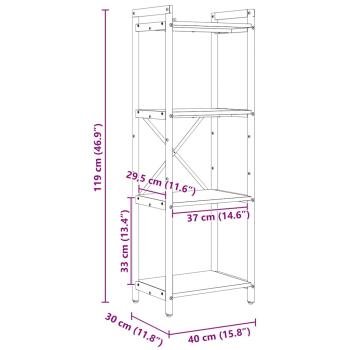 Bücherregal Grau Sonoma 40 x 30 x 118 cm Holz und Stahl