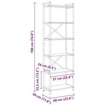 Bücherregal Grau Sonoma 60 x 30 x 188 cm Holz und Stahl
