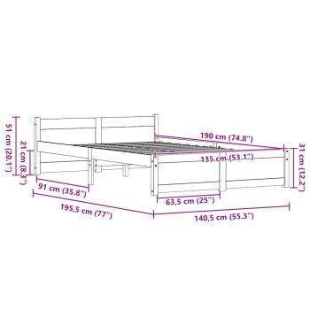 Bettgestell Wachsbraun 135 x 190 cm Massivholz Kiefer
