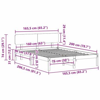 Bettgestell mit Kopfteil Wachsbraun 206,5 x 165,5 x 74 cm