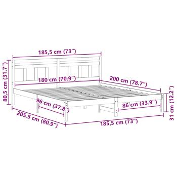 Bettgestell mit Kopfteil Weiß 180 x 200 cm Massivholz Kiefer