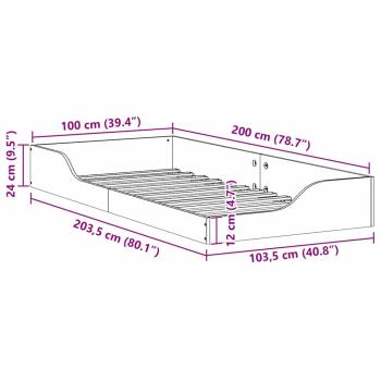 Bodenbettgestell Wachsbraun 100 x 200 cm Massivkiefer