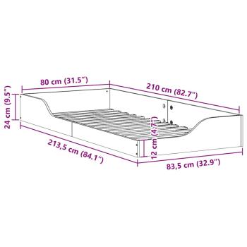 Bodenbettgestell Weiß 80 x 210 cm Massivkiefer