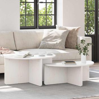 ARDEBO.de - Couchtisch 2 pcs Weiß 79 x 39.5 x 40 cm Massivkiefer