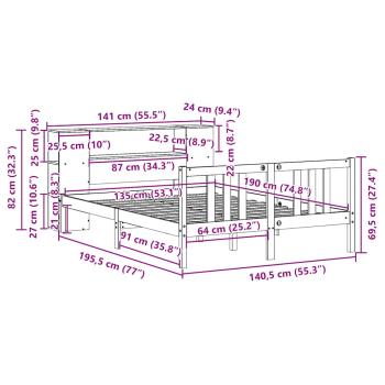 Massivholzbett mit Regal ohne Matratze 135x190 cm Kiefernholz