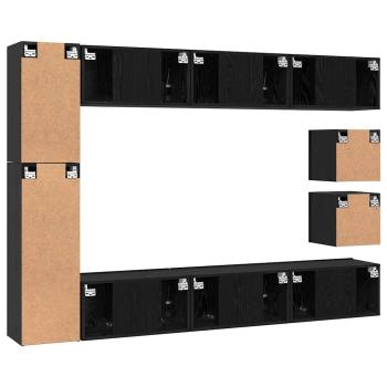 TV-Schrank-Set mit Regal Wandmontiert Sonstiges mit Speicher 10 pcs Schwarze Eiche Holzwerkstoff
