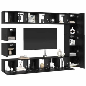 TV-Schrank-Set mit Regal Wandmontiert Sonstiges mit Speicher 10 pcs Schwarze Eiche Holzwerkstoff