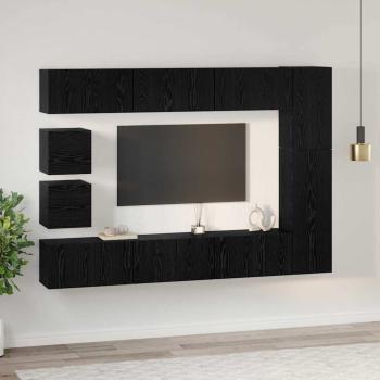 TV-Schrank-Set mit Regal Wandmontiert Sonstiges mit Speicher 10 pcs Schwarze Eiche Holzwerkstoff