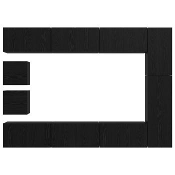TV-Schrank-Set mit Regal Wandmontiert Sonstiges mit Speicher 10 pcs Schwarze Eiche Holzwerkstoff