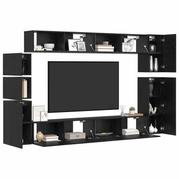 TV-Schrank-Set mit Regal Wandmontiert Sonstiges mit Speicher 9 pcs Schwarze Eiche Holzwerkstoff