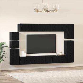 TV-Schrank-Set mit Regal Wandmontiert Sonstiges mit Speicher 9 pcs Schwarze Eiche Holzwerkstoff