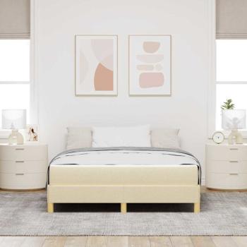 ARDEBO.de - Boxspringbett Creme, Braun 140 x 200 cm Stoff, Ingenieurholz