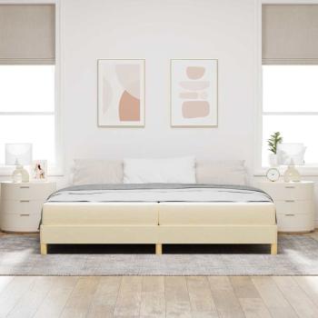 Boxspringbett Creme, Braun 200 x 200 cm Stoff, Ingenieurholz