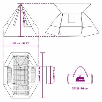Zelt Grau und Orange 482 x 360 x 227 cm