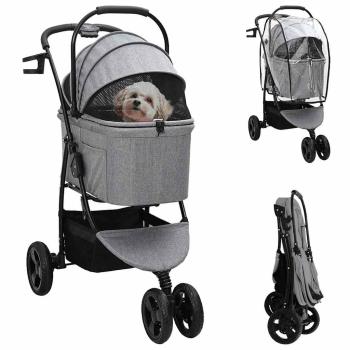 ARDEBO.de - Faltbarer Haustierwagen Grau 78 x 54 x 101 cm Oxford Stoff