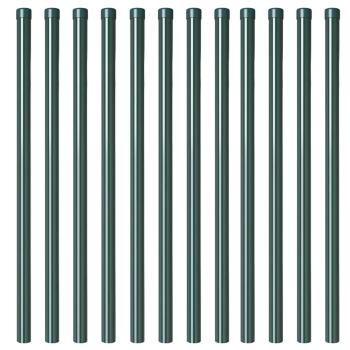 Zaunpfosten 12 pcs Grün 120 cm Pulverbeschichteter Stahl
