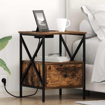 ARDEBO.de - Nachttisch 2 pcs Räuchereiche 41,5 x 40,5 x 55 cm Holzwerkstoff