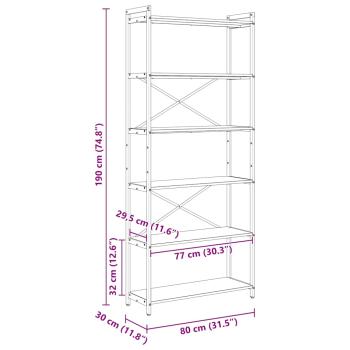 Bücherregal Eiche handwerklich 80 x 30 x 188 cm Holzwerkstoff
